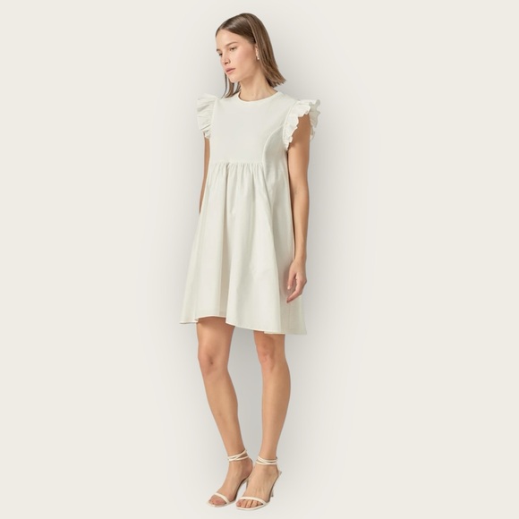 English Factory Mixed Media Ruffle Sleeve Mini Dress White Size Medium - Picture 5 of 12